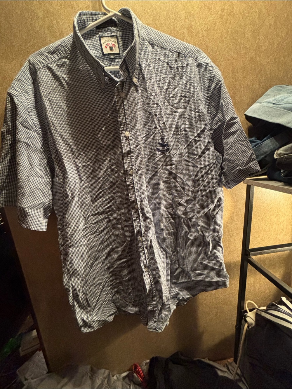 Faconnable Blue Gingham Short Sleeve Button-Down Shirt